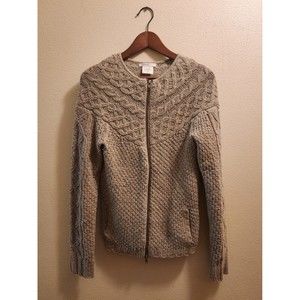 Humanoid Womens Wool Zip Cable Knit Sweater Tan Small